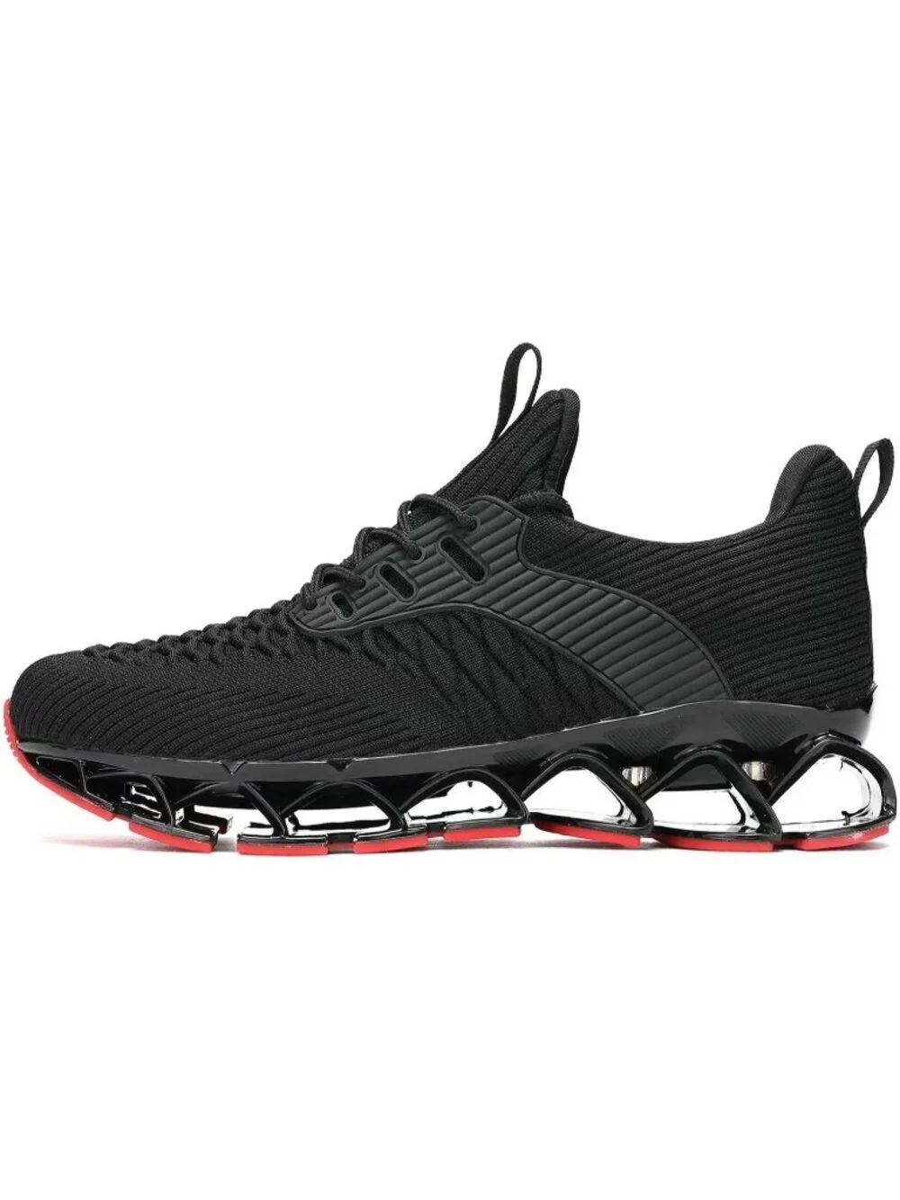 Men's Black Red Comfort Non Slip Blade Athletic Trainer Slip on Sneaker Shoes